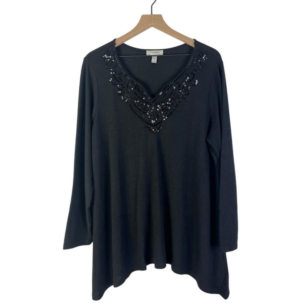 Dressbarn Whimsigoth Black Sequin V-Neck Long Sleeve Tunic Top Woman 1X